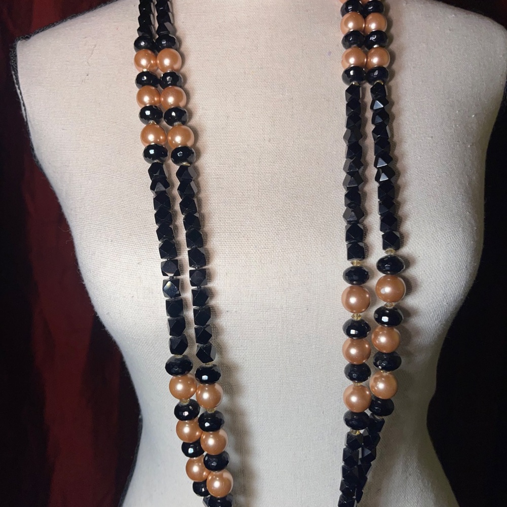 Talbots Black Beads with Dark Cream Faux Pearls Set of 2